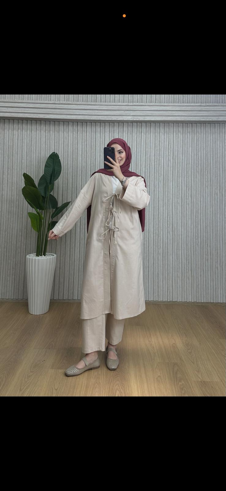 Keten Kimono Takım Bej