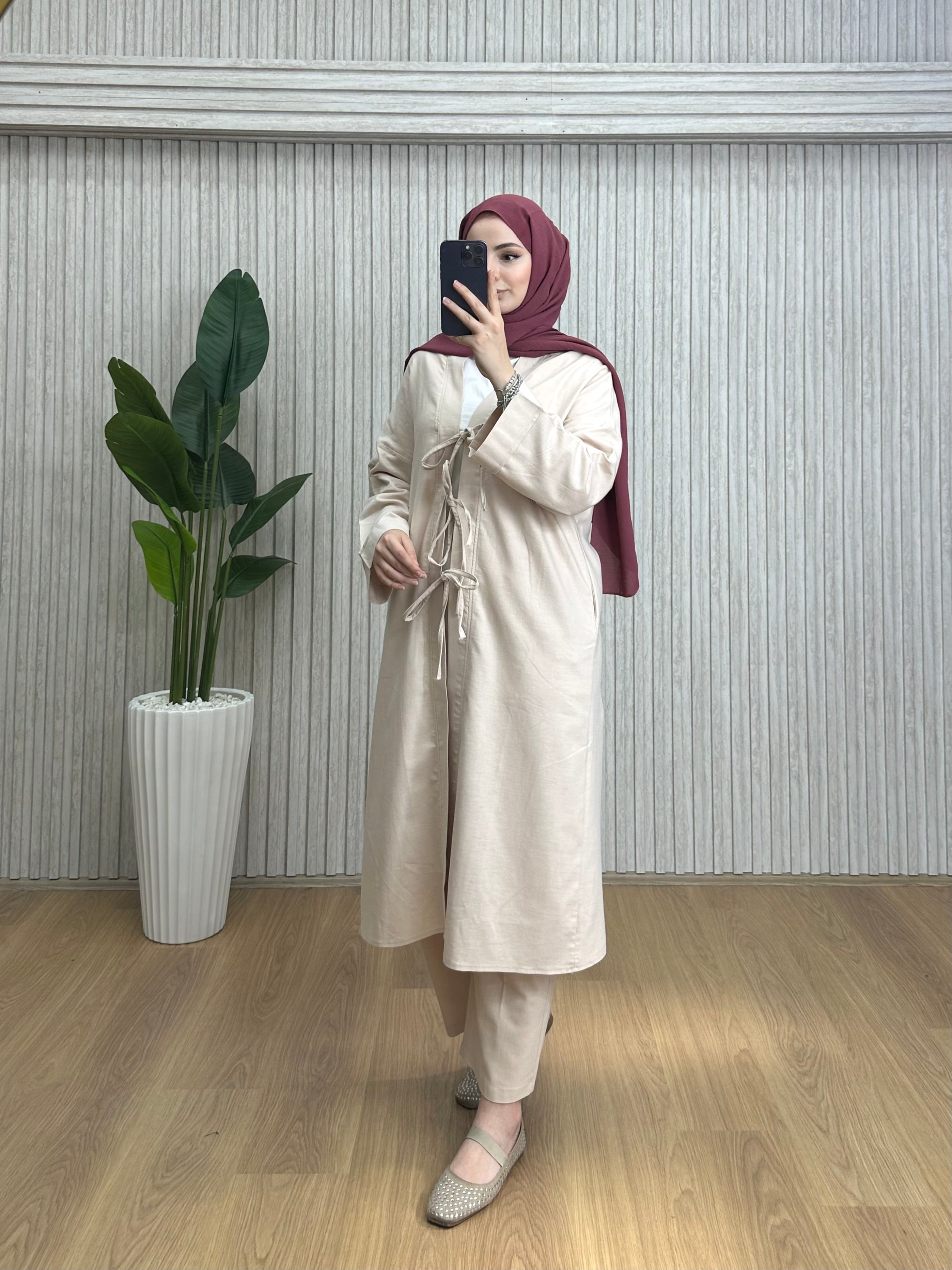 Keten Kimono Takım Bej