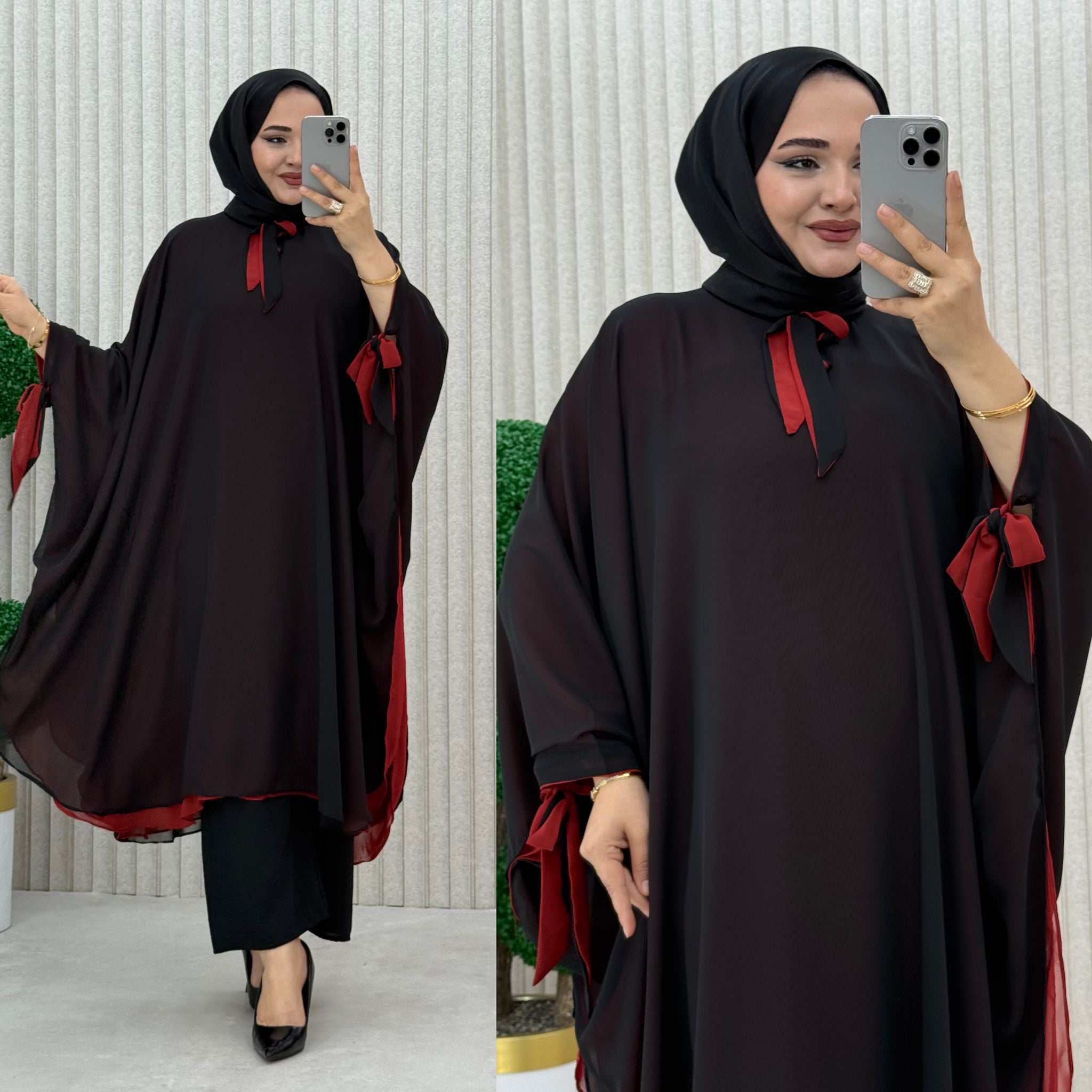 Nazen Şifon Panço Siyah/Kiremit