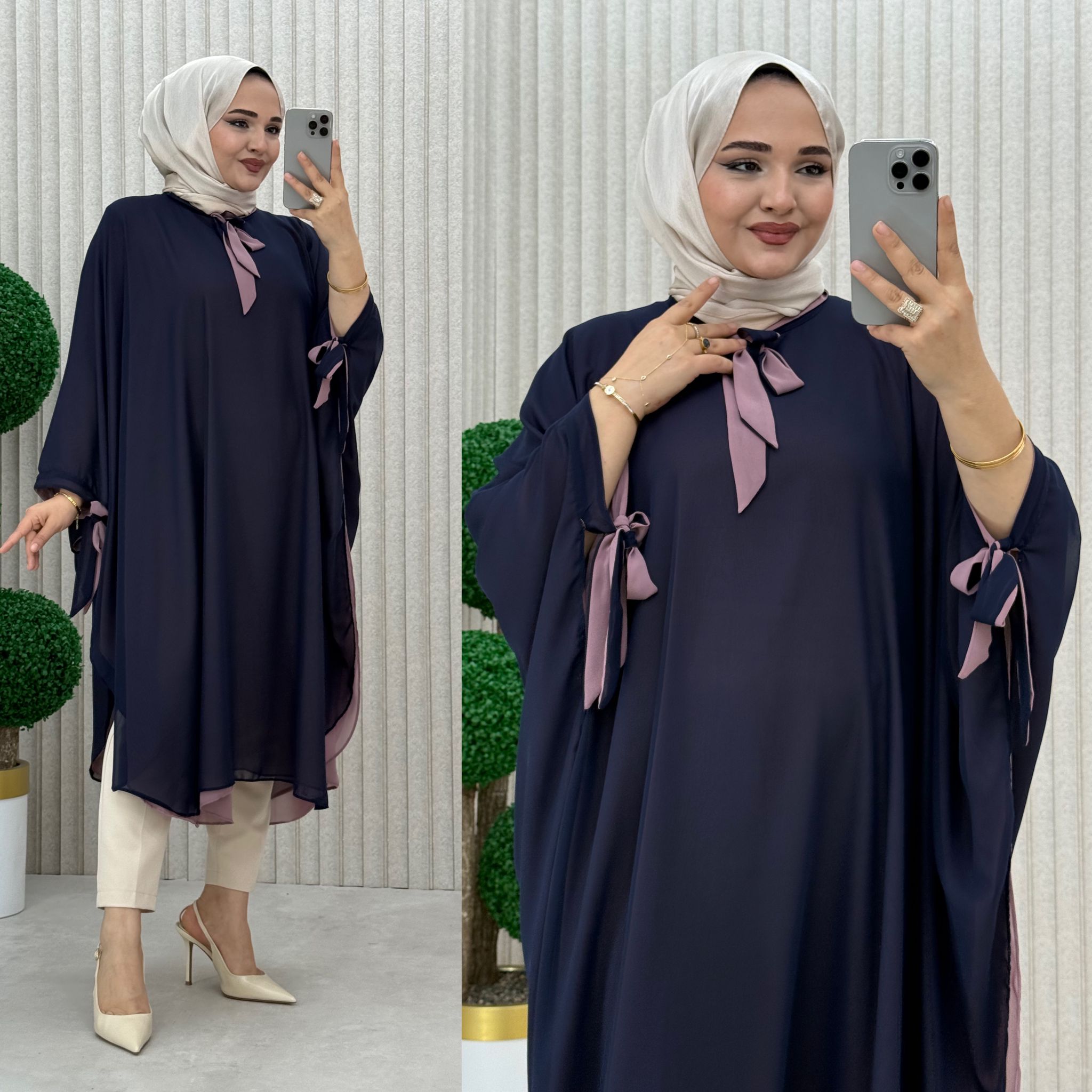 Nazen Şifon Panço    Lacivert / Gül